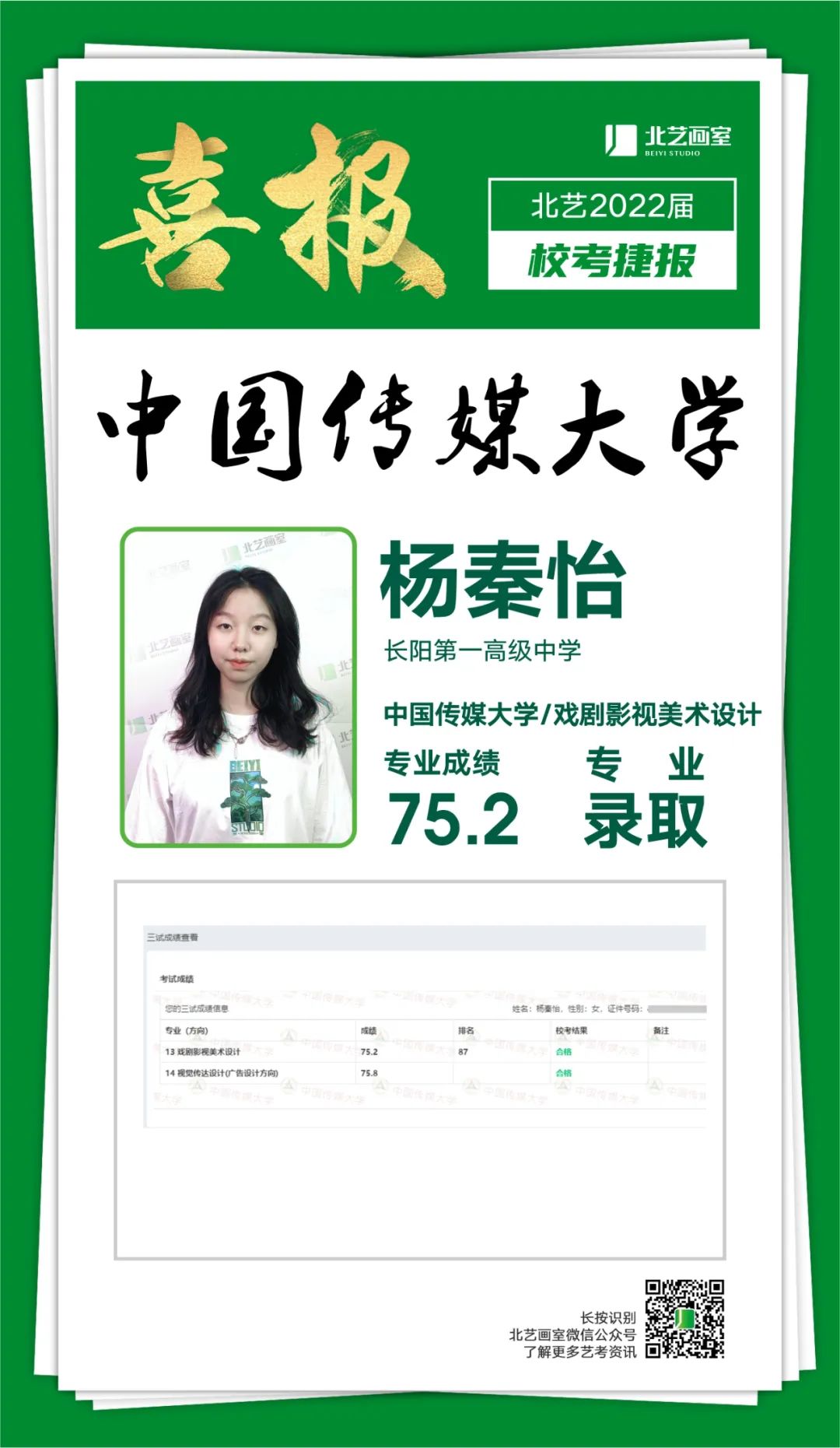 北藝2022年【中國(guó)傳媒大學(xué)】喜報(bào)
