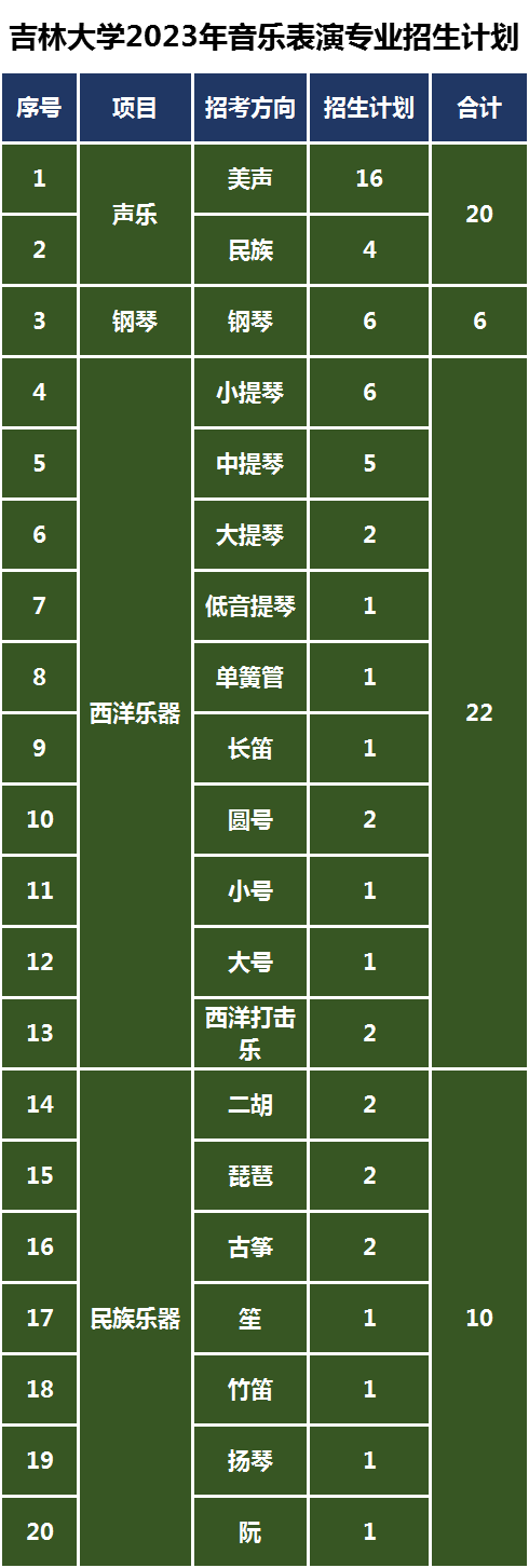 音樂(lè)表演專業(yè)招生計(jì)劃