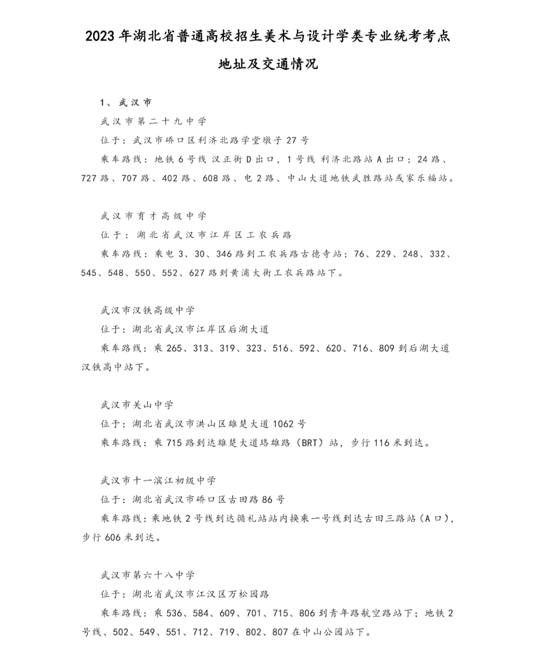 湖北去年考場分布/可參考